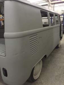 Low Pressure Blasting VW Camper Side Primed